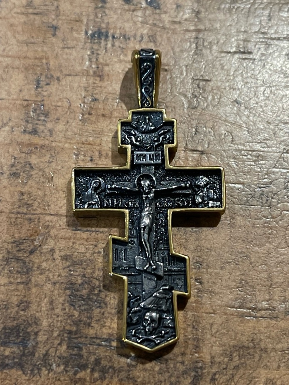 Black and Gold Orthodox Cross Pendant - Men's Religious Pendant